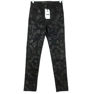 BREAL Women's Pants EU 40 US 10 Stretch Mid Rise Foil-Brush-Black Slim Leg NWT